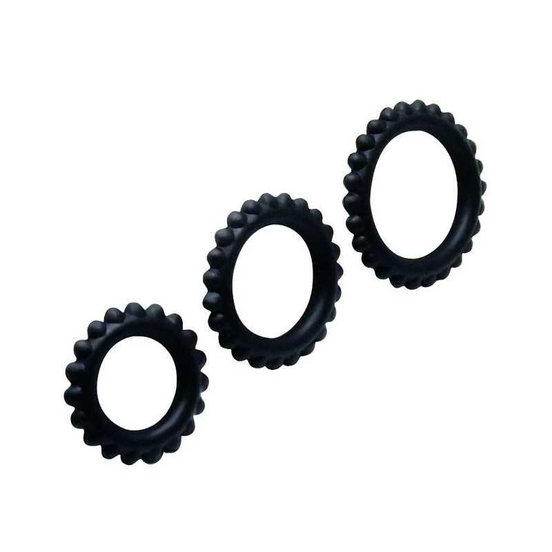 BAILE - TITAN SET 3 PCS COCK RING NOIR 2.8 + 2.4 + 1.9 CM