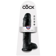 KING COCK - 11 DILDO BLACK WITH BALLS 28 CM