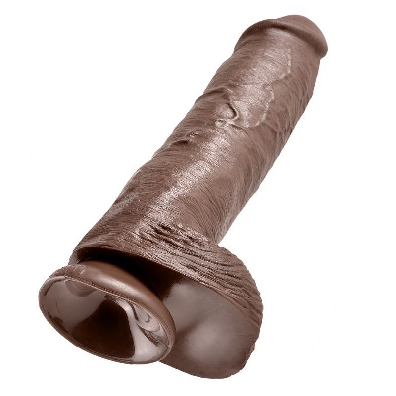 KING COCK - 11 DILDO BRAUN MIT EIER 28 CM