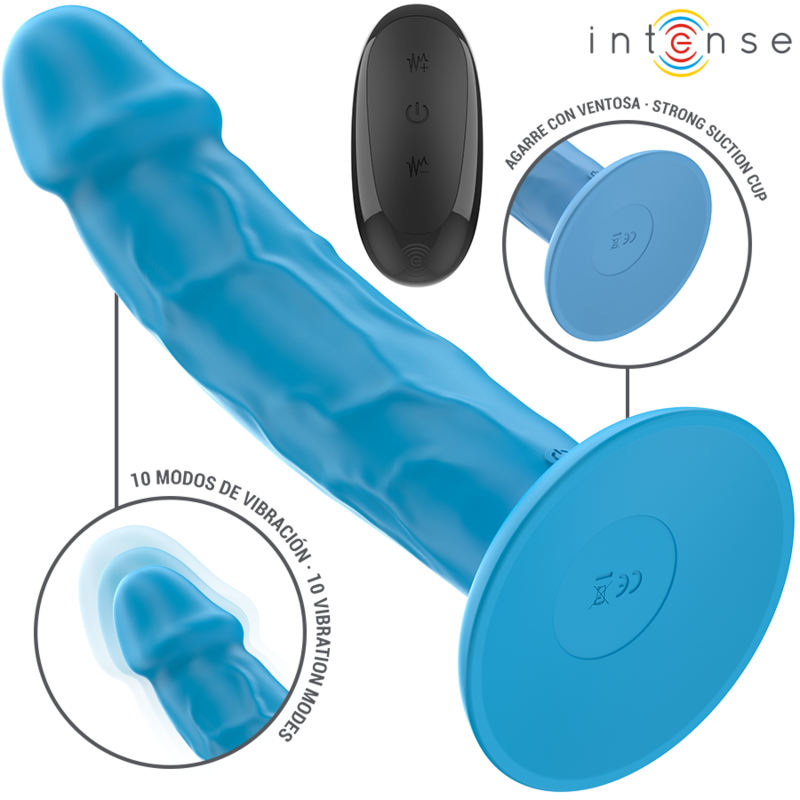 INTENSE - PHOEBE VIBRADOR REALISTA 10 VIBRAÇÕES AZUL CONTROLE