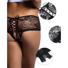 QUEEN LINGERIE - CALCINHA DE RENDA FLORAL COM ABERTURA NAS