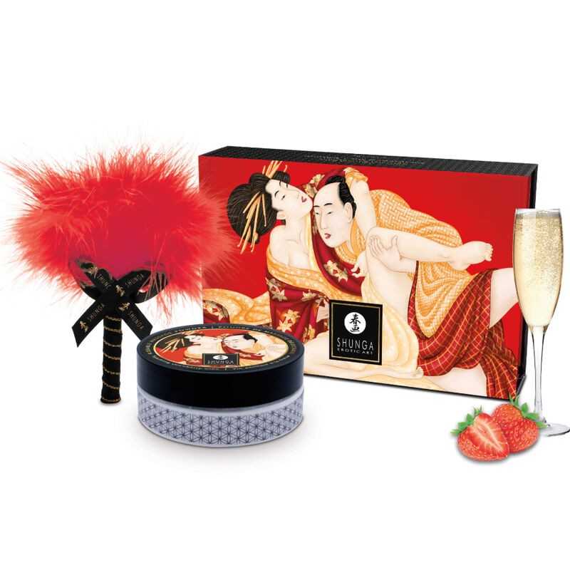SHUNGA - KIT DE PÓ DE MASSAGEM COMESTÍVEL DE MORANGO SHUNGA - KIT DE PÓ DE MASSAGEM COMESTÍVEL DE MORANGO
