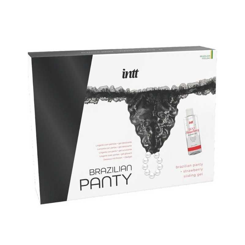 INTT RELEASES - BRAZILIAN BLACK PANTY WITH PEARLS AND LUBRICANT