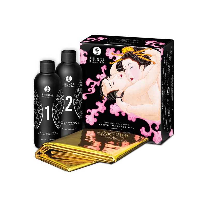 SHUNGA - GEL DE MASSAGE ÉROTIQUE ORIENTAL CORPS À CORPS FRAISES