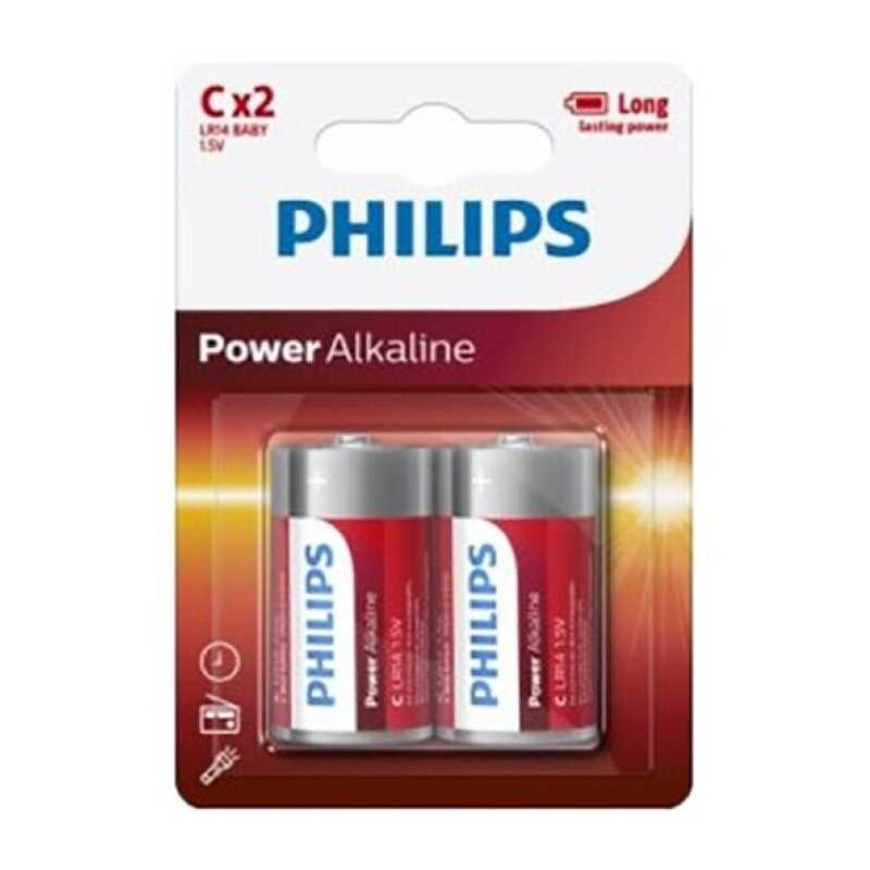 PHILIPS - PLAQUETTE PHILIPS POWER ALCALINE PILA C LR14 * 2