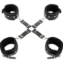 DARKNESS - LEATHER HANDCUFFS FOR FOOT AND HANDS BLACK