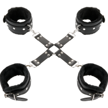 DARKNESS - LEATHER HANDCUFFS FOR FOOT AND HANDS BLACK