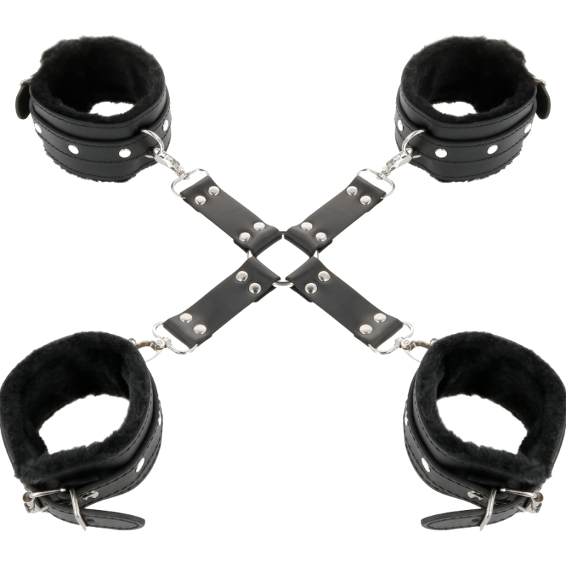 DARKNESS - LEATHER HANDCUFFS FOR FOOT AND HANDS BLACK