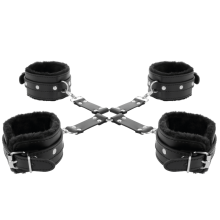 DARKNESS - LEATHER HANDCUFFS FOR FOOT AND HANDS BLACK