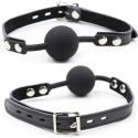 OHMAMA FETISH - SILICONE BALL GAG WITH LEATHER BELT (PADLOCK