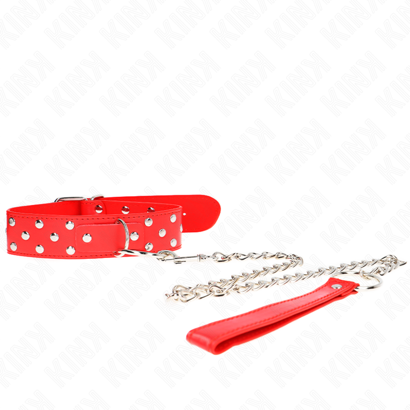 KINK - COLLIER RIVET ANNEAU AVEC CEINTURE 65 CM ROUGE AJUSTABLE