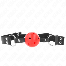 KINK - ATMUNGSAKTIVER BALL 4 CM KNEBEL MIT DOPPELNIET ROT 62,5 x 2,5 CM VERSTELLBAR 42-58 CM