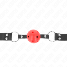 KINK - ATMUNGSAKTIVER BALL 4 CM KNEBEL MIT DOPPELNIET ROT 62,5 x 2,5 CM VERSTELLBAR 42-58 CM