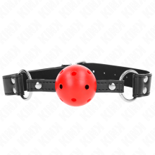 KINK - ATMUNGSAKTIVER BALL 4 CM KNEBEL MIT DOPPELNIET LEDER 62,5 x 2,5 CM VERSTELLBAR 42-58 CM