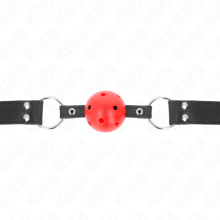 KINK - ATMUNGSAKTIVER BALL 4 CM KNEBEL MIT DOPPELNIET LEDER 62,5 x 2,5 CM VERSTELLBAR 42-58 CM