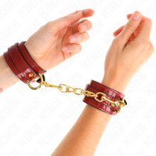 KINK - JOANNA ANGEL WRIST CUFFS RED ADJUSTABLE WITH GOLD CHAIN