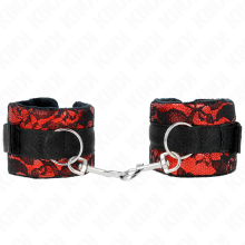 KINK - SHORT VELVET LACE WRIST RESTRAINTS AND NYLON BIND RED /