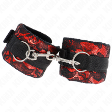 KINK - SHORT VELVET LACE WRIST RESTRAINTS AND NYLON BIND RED /