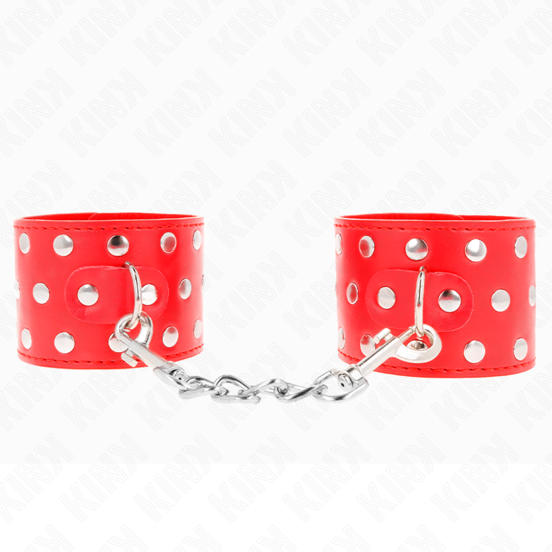 KINK - WRIST RESTRAINTS WITH SNAP FASTEN FULL OF RIVETS RED