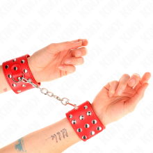 KINK - WRIST RESTRAINTS WITH SNAP FASTEN FULL OF RIVETS RED