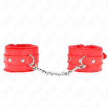 KINK - PREMIUM PELZGEFÜTTERTE HANDGELENKFESSELN ROT MIT ROTEM GÜRTEL VERSTELLBAR 17-29 CM X 6 CM