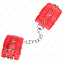 KINK - PREMIUM PELZGEFÜTTERTE HANDGELENKFESSELN ROT MIT ROTEM GÜRTEL VERSTELLBAR 17-29 CM X 6 CM