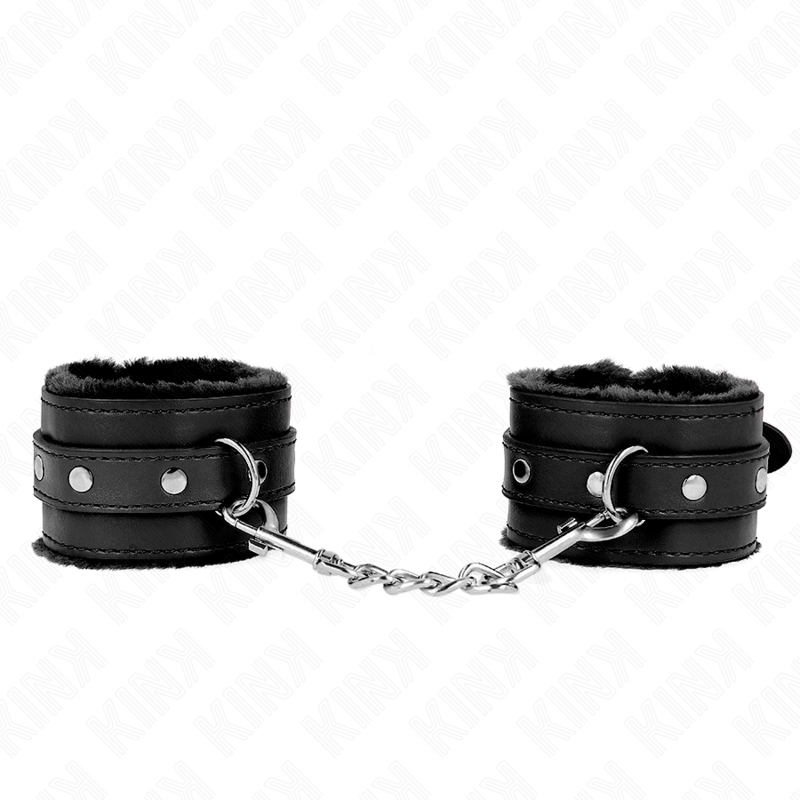 KINK - PREMIUM FUR LINED WRIST RESTRAINTS BLACK WITH BLACK BELT