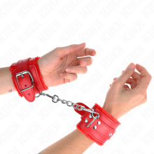 KINK - FUR LINED WRIST RESTRAINTS RED WITH RED BELT ADJUSTABLE