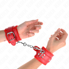 KINK - PELZGEFÜTTERTE HANDGELENKFESSELN ROT MIT ROTEM GÜRTEL