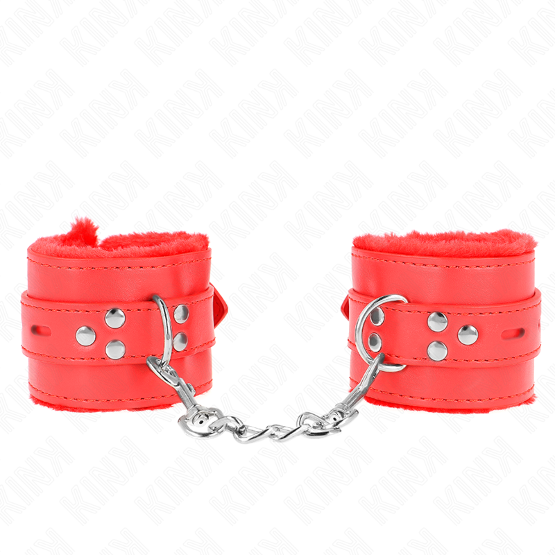 KINK - FUR LINED WRIST RESTRAINTS WITH SQUARE HOLES RED AND RED