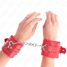 KINK - FUR LINED WRIST RESTRAINTS WITH SQUARE HOLES RED AND RED