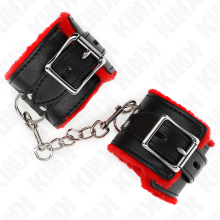 KINK - FUR LINED WRIST RESTRAINTS WITH SQUARE HOLES RED AND