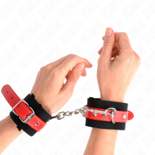 KINK - NYLON WRIST RESTRAINTS BLACK WITH LEATHERETTE RED