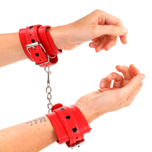 KINK - RED WRIST RESTRAINTS WITH BLACK HEART INLAY ADJUSTABLE