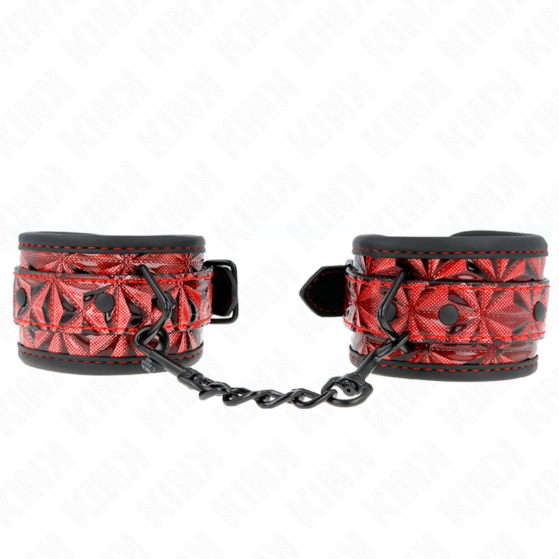 KINK - DIAMOND PATTERN WRIST RESTRAINTS DARK RED ADJUSTABLE