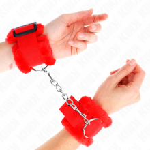 KINK - FURRY LINED WRIST RESTRAINTS RED ADJUSTABLE 17-31 CM X 7