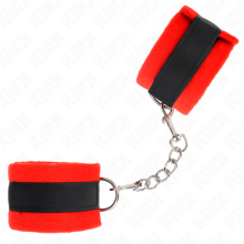 KINK - BEGINNER FUR HAND CUFFS BLACK-RED 30 X 7 CM