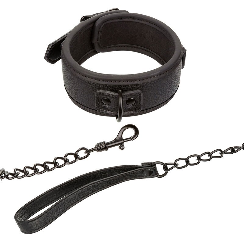 CALEXOTICS - NOCTURNAL COLLAR LEASH LEATHER ADJUSTABLE BLACK