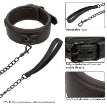 CALEXOTICS - NOCTURNAL COLLAR LEASH LEATHER ADJUSTABLE BLACK