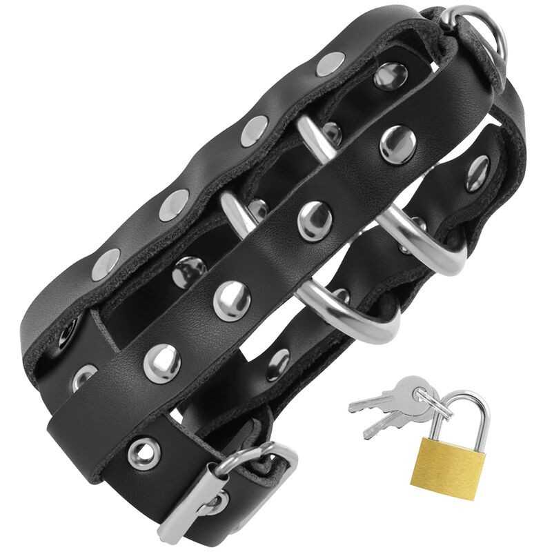 DARKNESS - LEATHER CHASTITY CAGE WITH LOCK