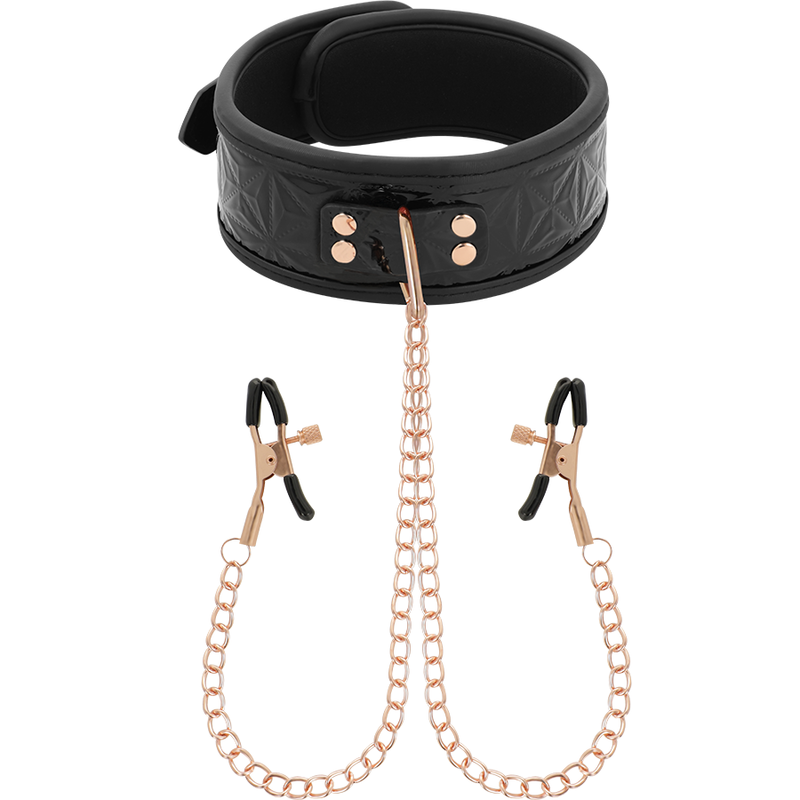 BEGME - BLACK EDITION COLLAR WITH NIPPLE CLAMPS WITH NEOPRENE