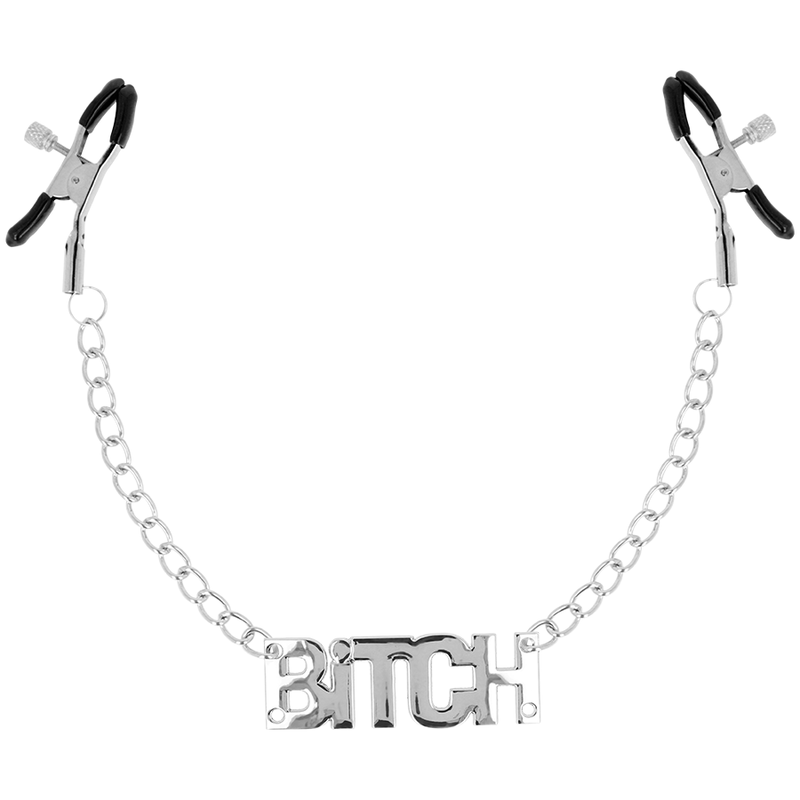 OHMAMA FETISH NIPPLE CLAMPS WITH CHAINS - BITCH