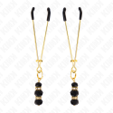 KINK - GOLD THIN NIPPLE CLAMPS WITH 3 BLACK GLASS BEADS 7 CM