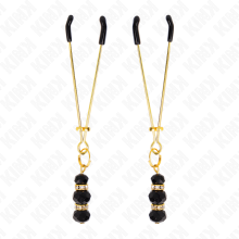 KINK - GOLD THIN NIPPLE CLAMPS WITH 3 BLACK GLASS BEADS 7 CM