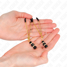 KINK - GOLD THIN NIPPLE CLAMPS WITH 3 BLACK GLASS BEADS 7 CM