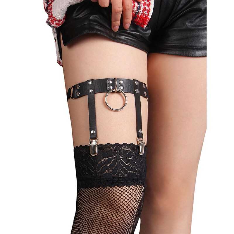 SUBBLIME - 953744 ADJUSTABLE LEATHER PUNK GARTER BLACK ONE SIZE