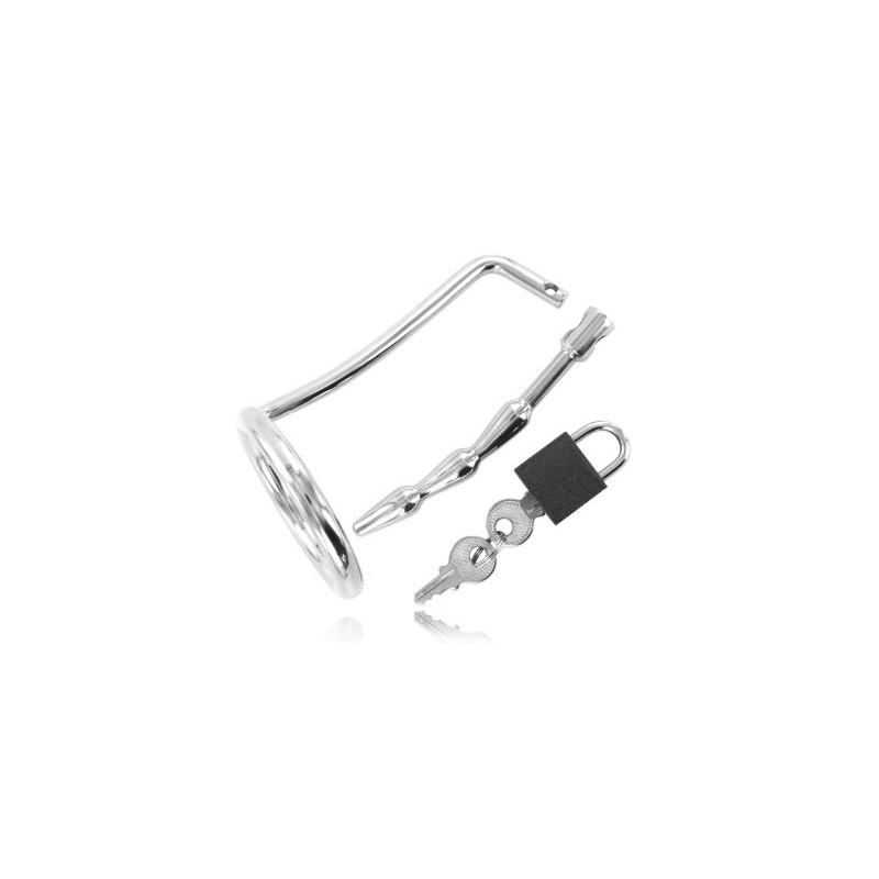 METAL HARD - TESTICLE RING WITH URETHRAL CHASTITY PLUG