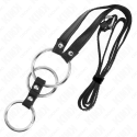 KINK - TRIPLE METAL PENIS RING 3.8 CM TO 5 CM WITH LEATHER BELT