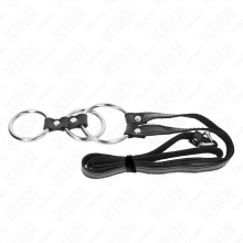 KINK - TRIPLE METAL PENIS RING 3.8 CM TO 5 CM WITH LEATHER BELT