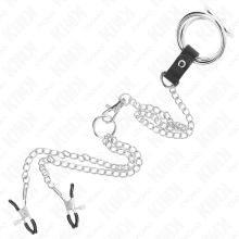 KINK - TRIPLE CHROME METAL PENIS RING 3.8 CM TO 5 CM WITH 26 CM METAL CHAIN AND NIPPLE CLAMPS MODEL 1